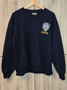 NYPD Officially Licensed Sweatshirt Men Navy Blue Embroidered Logo FLAW Spot M